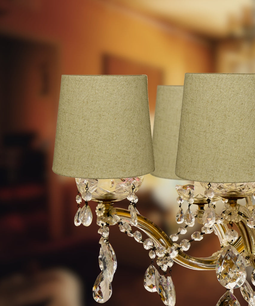Set of 6 Sand Linen Drum Chandelier Clip-On Lampshade 4x5x5