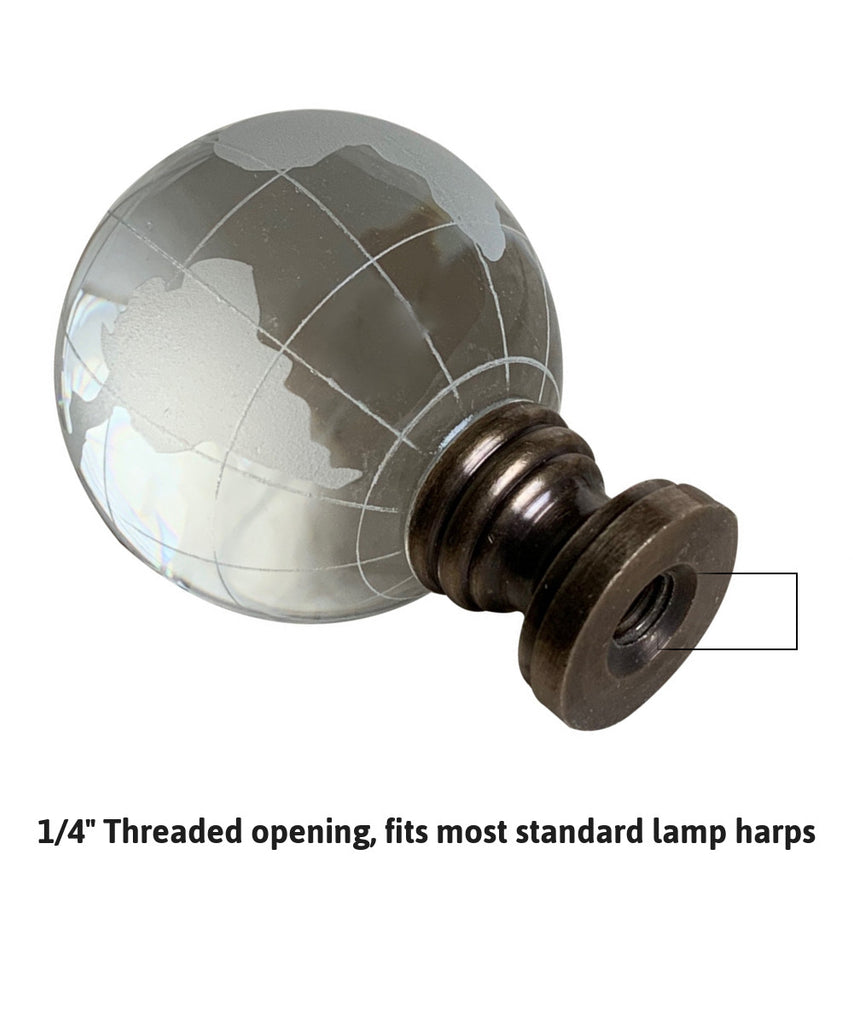 Frosted Crystal Clear Globe Earth Lamp Finial Antiqued Brass Base 3"h