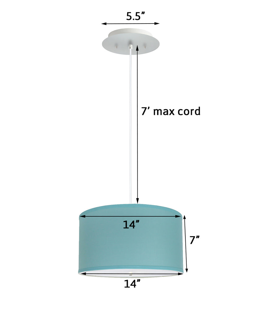 14" W 2 Light Pendant Island Paridise Blue Shade with Diffuser, White Cord