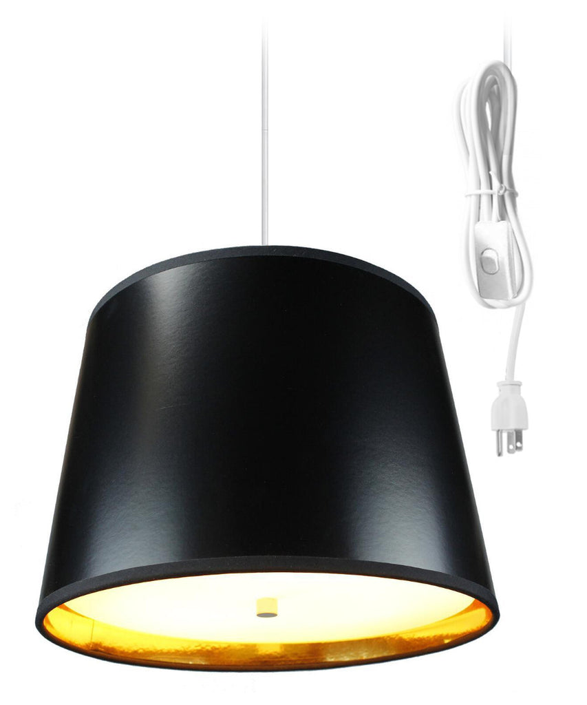 Black Gold-Lined 2 Light Swag Plug-In Pendant with Diffuser