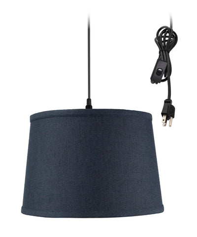 Shallow Drum 1 Light Swag Plug-In Pendant Hanging Lamp 10x12x8 Textured Slate