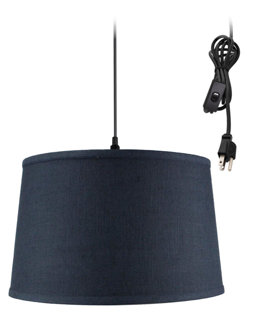 Shallow Drum 1 Light Swag Plug-In Pendant Hanging Lamp Textured Slate Blue