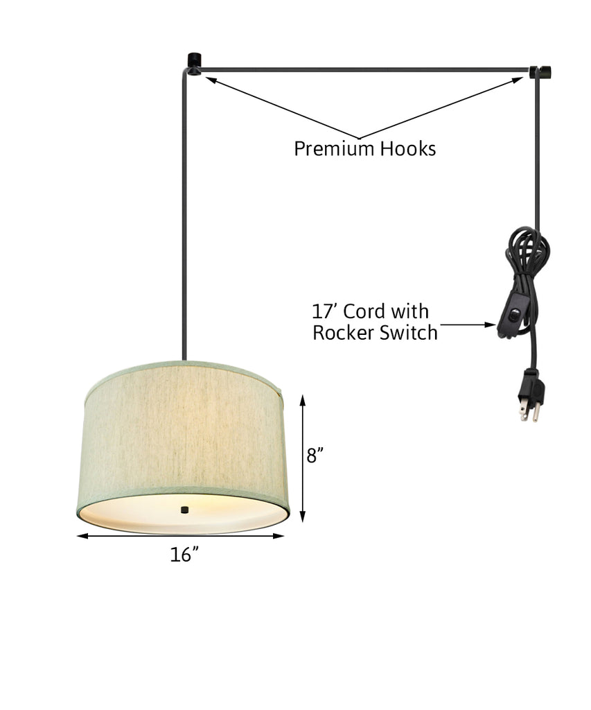 2 Light Swag Plug-In Pendant 16"w Textured Oatmeal with Diffuser, Black Cord