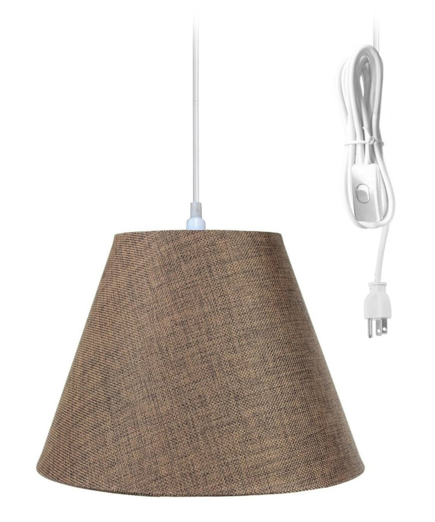 1-Light Plug In Swag Pendant Ceiling Light Chocolate Burlap Shade