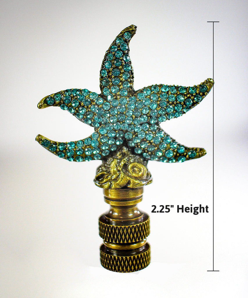 Starfish with Aegean Blue Glass Lamp Finial Antique Metal 2.5"h