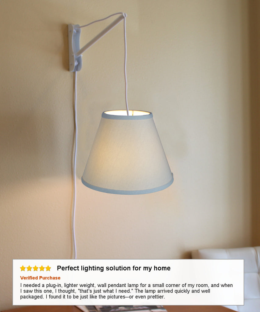 MAST Plug-In Wall Mount Pendant, 1 Light White Cord/Arm, Light Oatmeal Shade 06x12x09