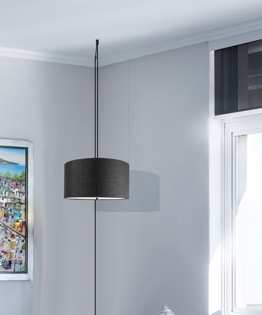 2 Light Swag Plug-In Pendant 14"w Granite Gray with Diffuser, Black Cord