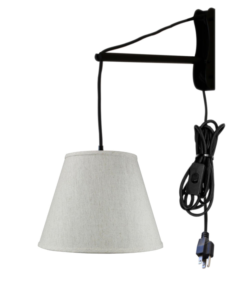 MAST Plug-In Wall Mount Pendant, 1 Light Black Cord/Arm, Textured Oatmeal Shade 09x16x12