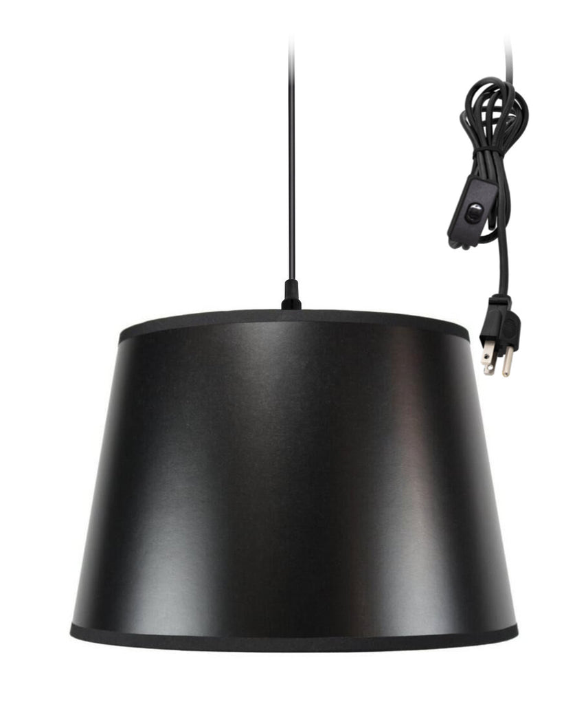 1-Light Plug In Swag Pendant Lamp Black Shade