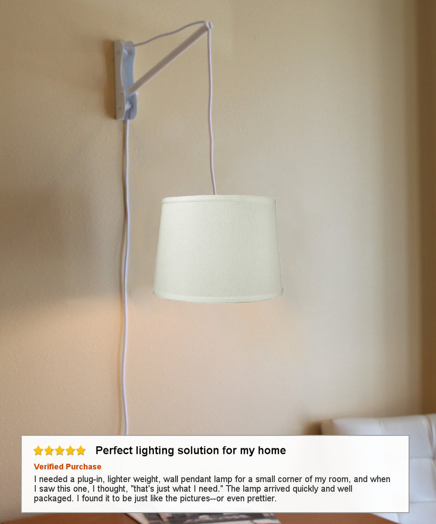 MAST Plug-In Wall Mount Pendant, 1 Light White Cord/Arm, Light Oatmeal Shade 12x14x10