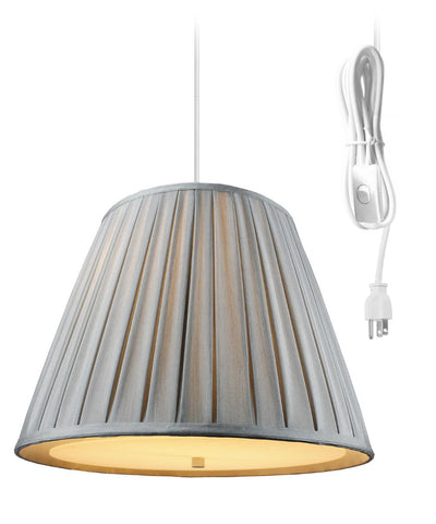 Empire Box Pleat Shantung Gray 2 Light Swag Plug-In Pendant with Diffuser