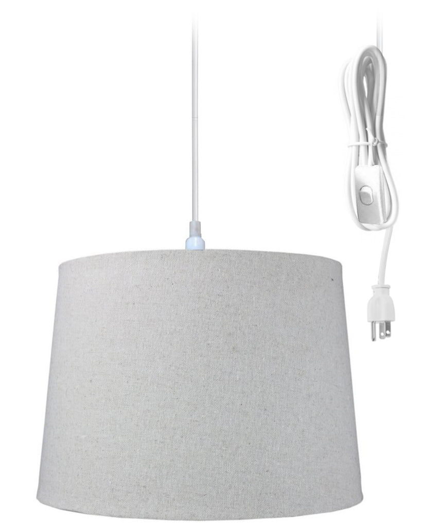 1-Light Plug In Swag Pendant Ceiling Light Sand Linen Shade