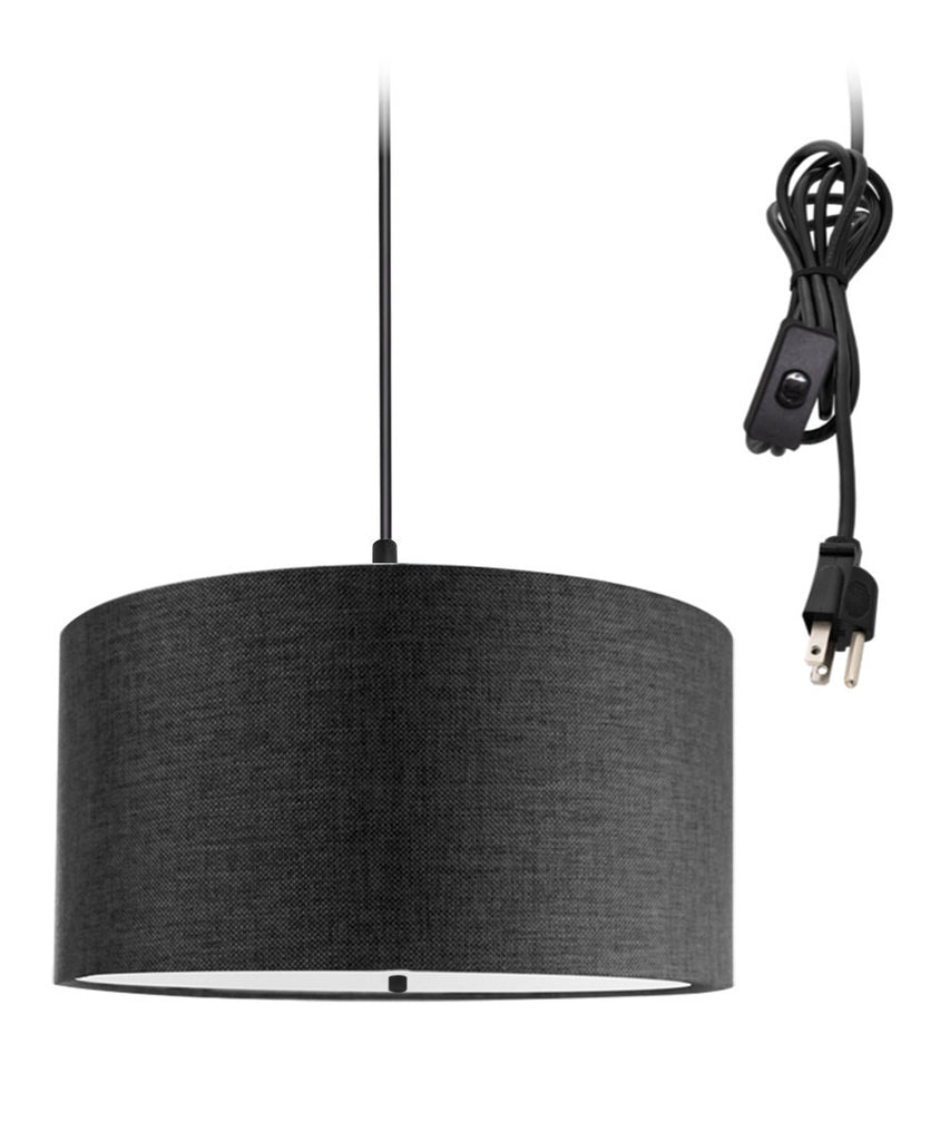 2 Light Swag Plug-In Pendant 14"w Granite Gray with Diffuser, Black Cord