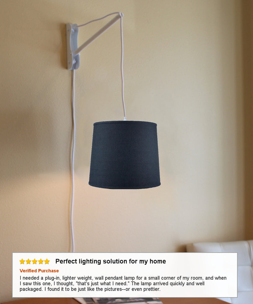 MAST Plug-In Wall Mount Pendant, 1 Light White Cord/Arm, Textured Slate Blue Shade 12x14x10