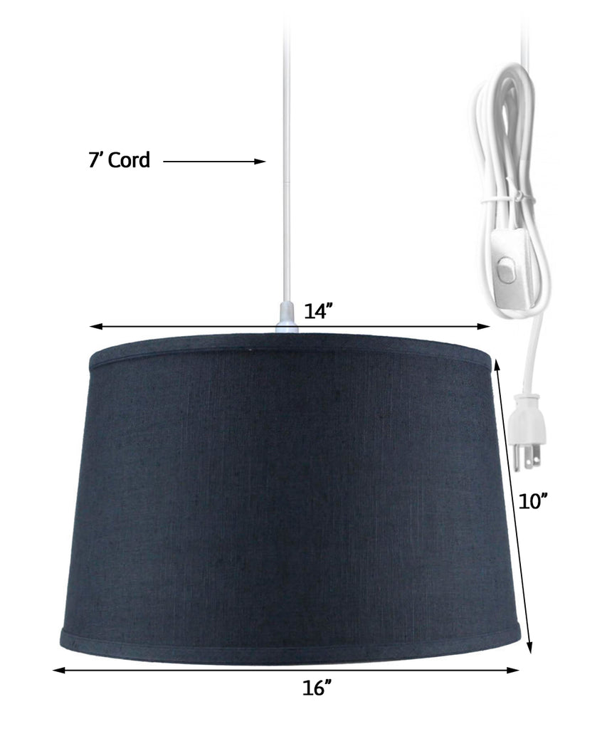 Shallow Drum 1 Light Swag Plug-In Pendant Hanging Lamp Textured Slate Blue