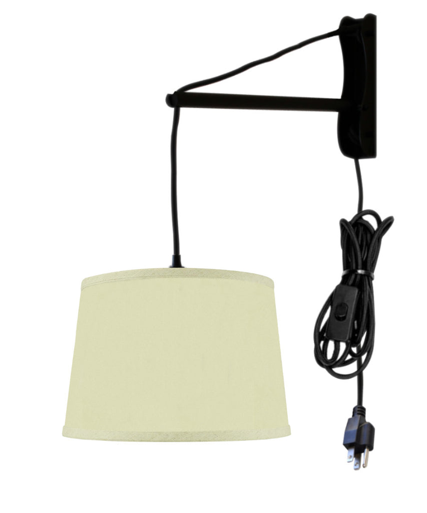 MAST Plug-In Wall Mount Pendant, 1 Light Black Cord/Arm, Drum Egg Shell Shantung Shade 10x12x08