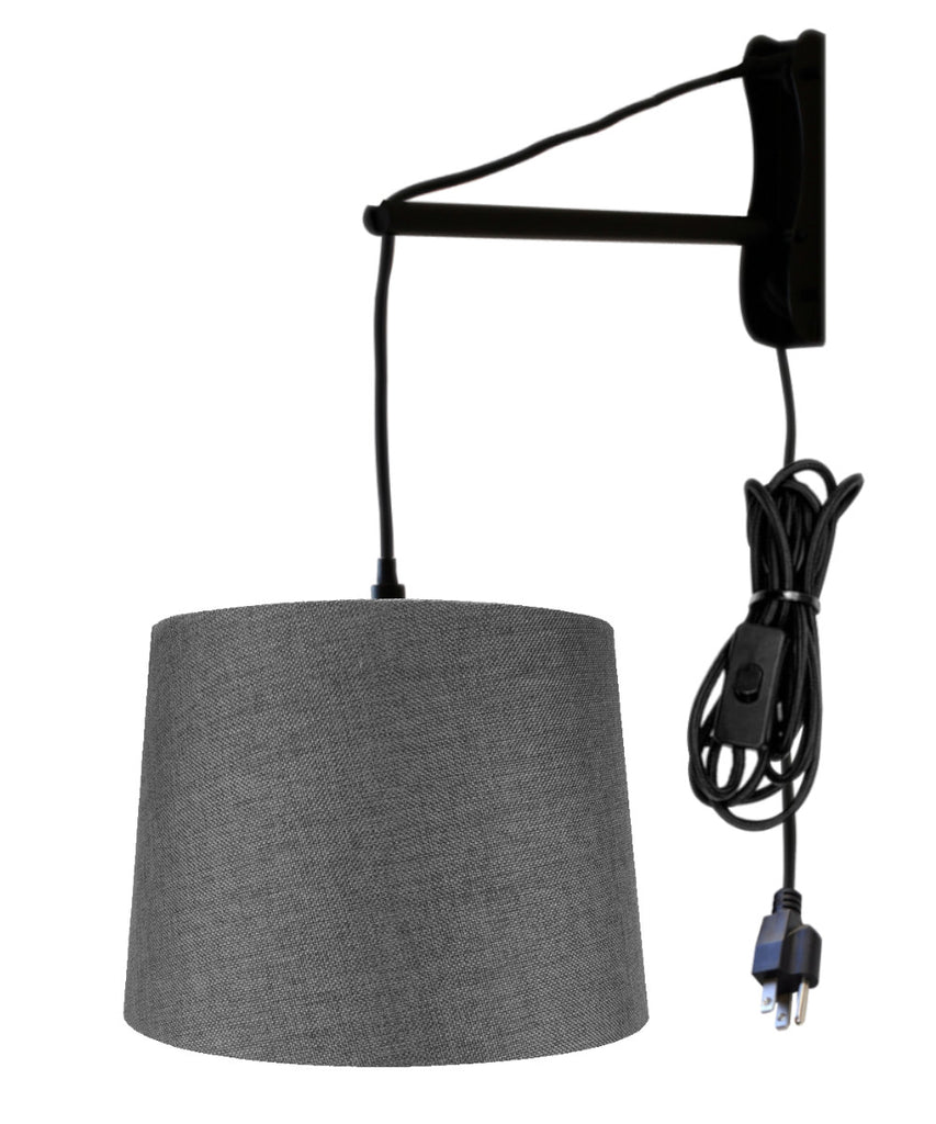 MAST Plug-In Wall Mount Pendant, 1 Light Black Cord/Arm, Granite Gray Shade 12x14x10