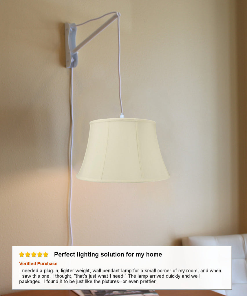 MAST Plug-In Wall Mount Pendant, 1 Light White Cord/Arm, Eggshell Shade 12x17x10