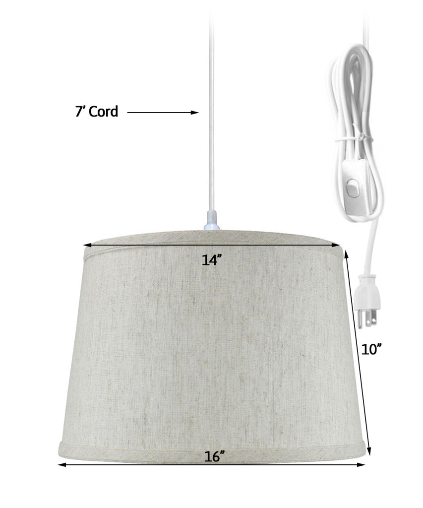 Shallow Drum 1 Light Swag Plug-In Pendant Hanging Lamp Textured Oatmeal