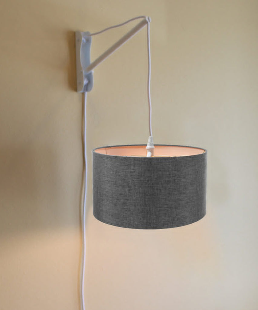 MAST Plug-In Wall Mount Pendant, 2 Light White Cord/Arm with Diffuser, Granite Gray Shade 18x18x10