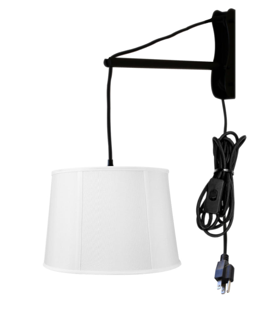 MAST Plug-In Wall Mount Pendant, 1 Light Black Cord/Arm, Drum White Shade 10x12x08