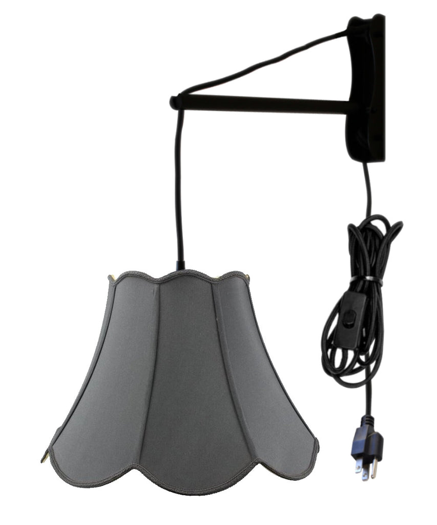 MAST Plug-In Wall Mount Pendant, 1 Light Black Cord/Arm, Black Shade 09x18x13