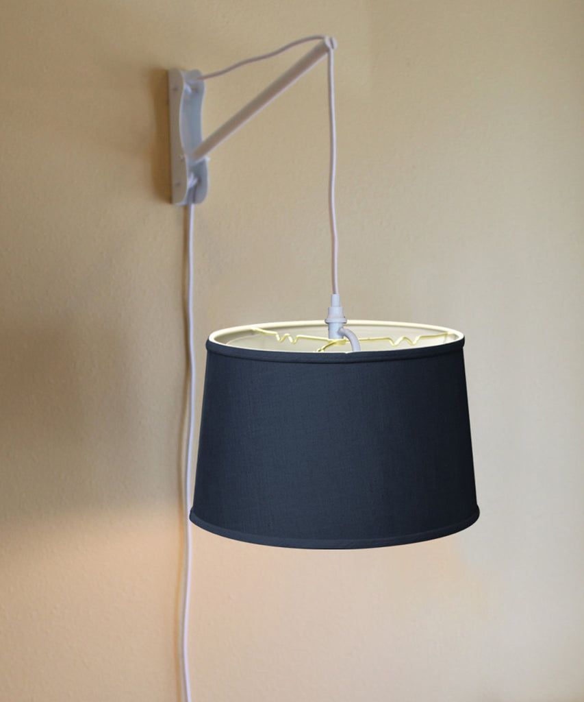 MAST Plug-In Wall Mount Pendant, 2 Light White Cord/Arm with Diffuser, Textured Slate Blue Shade 14x16x10