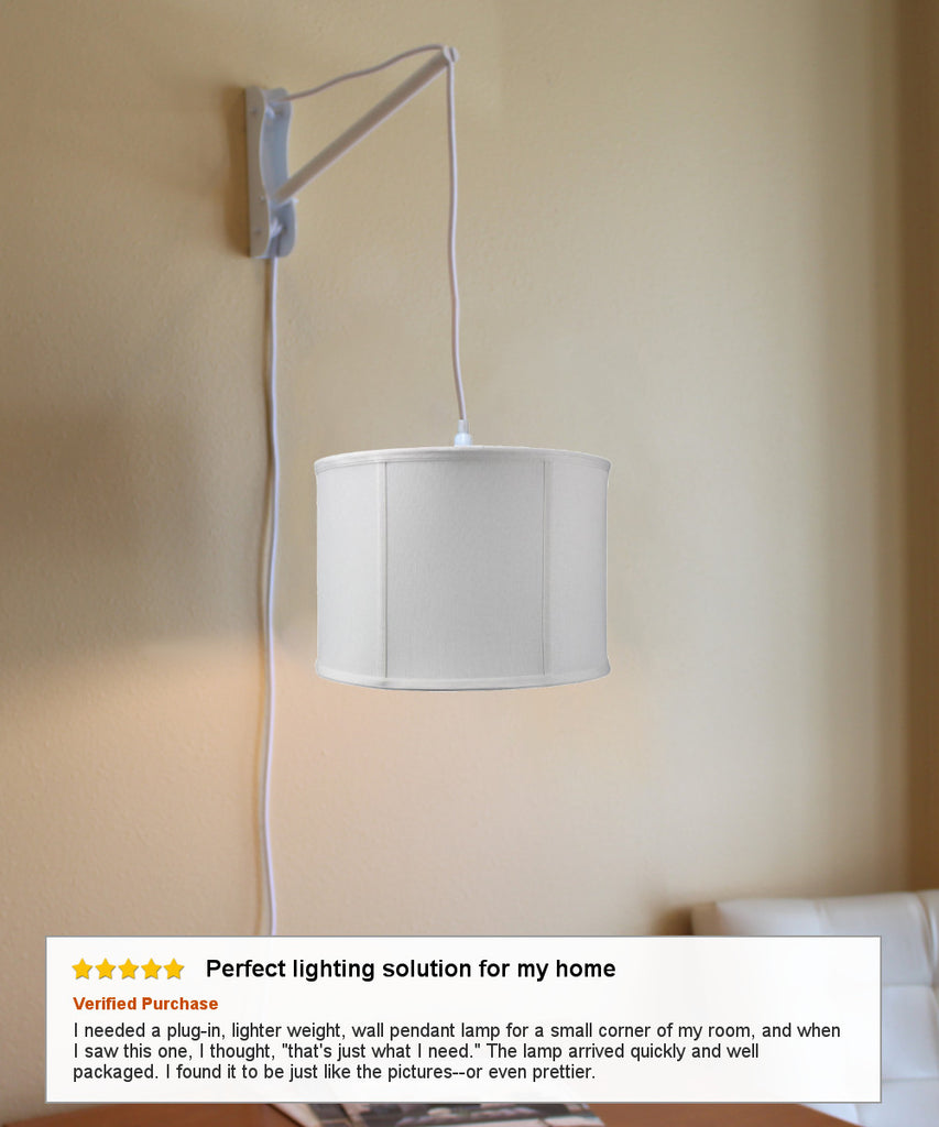 MAST Plug-In Wall Mount Pendant, 1 Light White Cord/Arm, Light Oatmeal Shade 14x14x10
