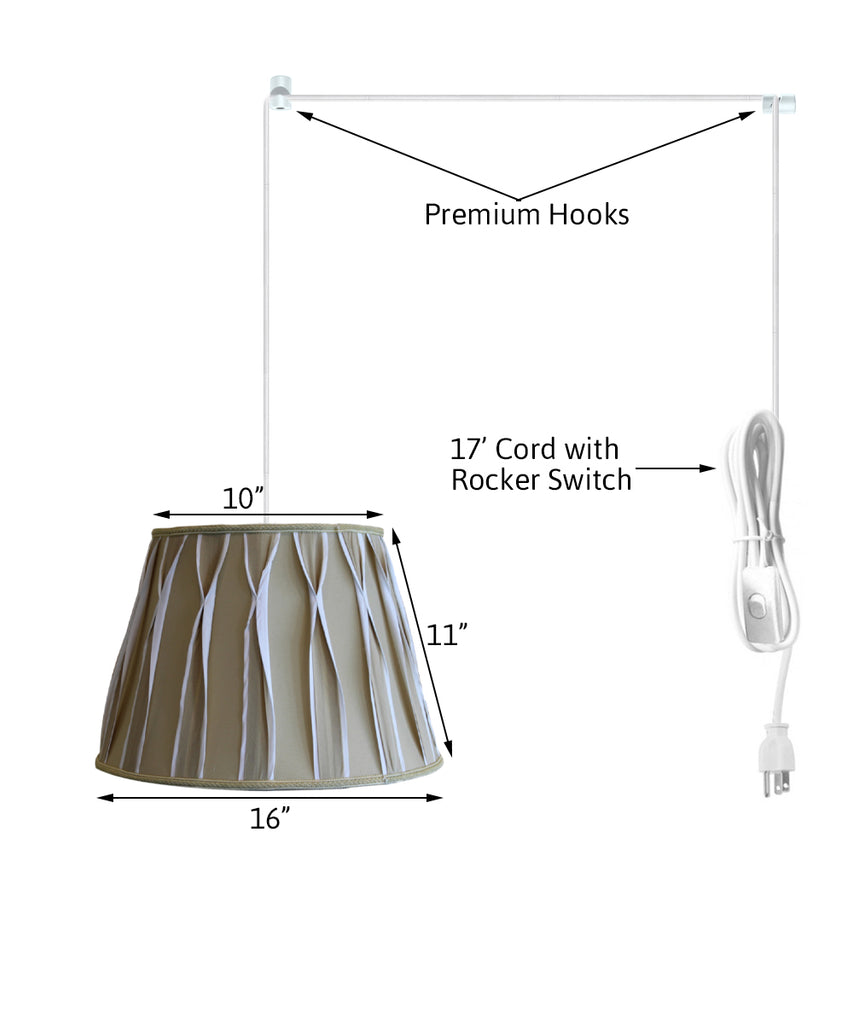 1-Light Plug In Swag Pendant Lamp Biege/Off-White Shade