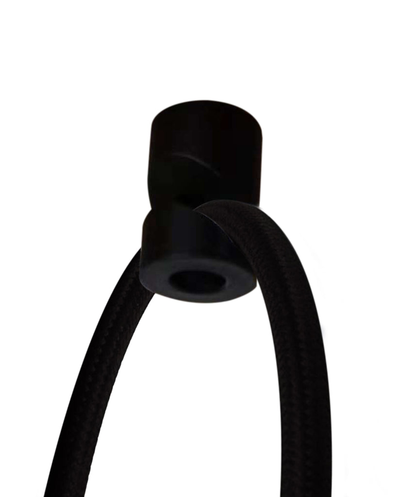 1 Light Swag Plug-In Pendant 16"w White Linen Drum Shade, 17' Black Cord