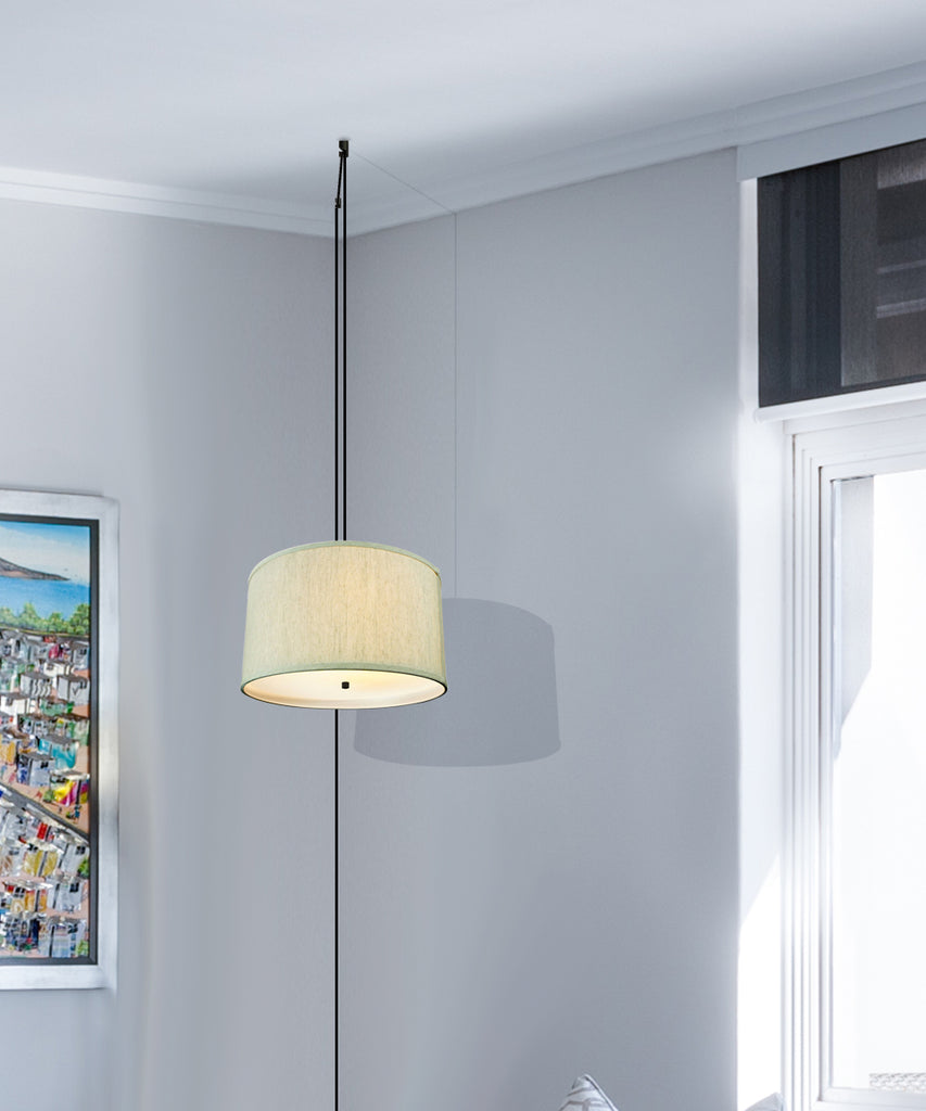 2 Light Swag Plug-In Pendant 16"w Textured Oatmeal with Diffuser, Black Cord