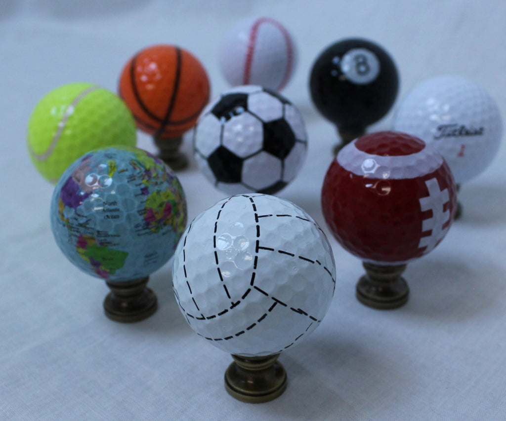 Volleyball Lamp Finial, White with Black Stripes, 2.25"h