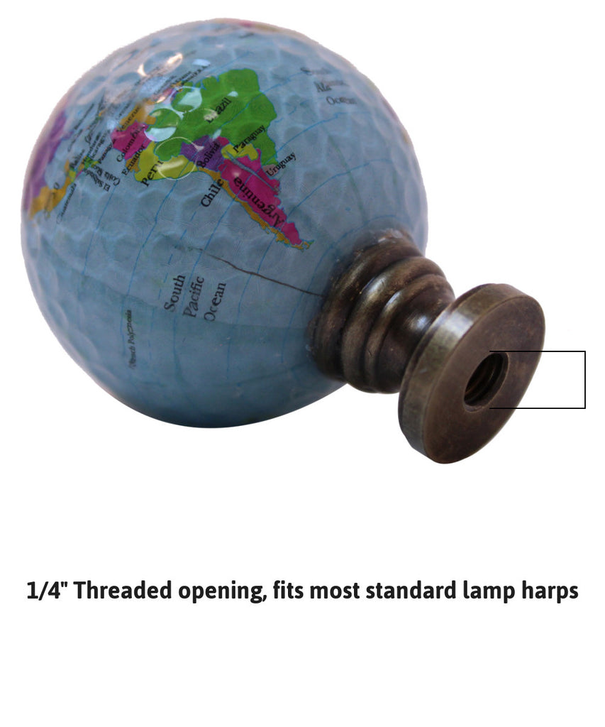Earth Globe Lamp Finial, Blue Water with Colored Land Pattern, 2.25"h