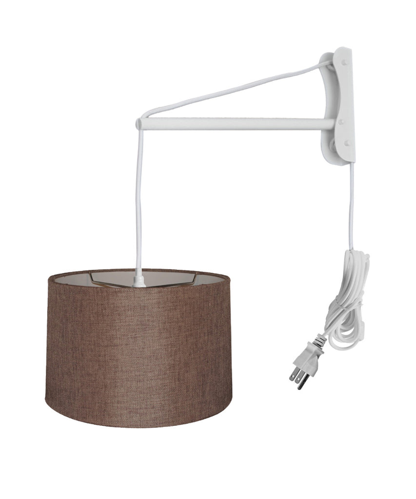 MAST Plug-In Wall Mount Pendant, 1 Light White Cord/Arm, Chocolate Burlap 12x14x10