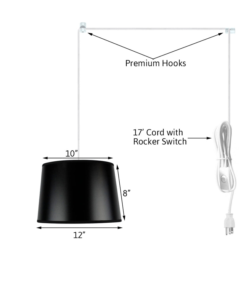 Shallow Drum 1 Light Swag Plug-In Pendant Hanging Lamp 10x12x8 Black