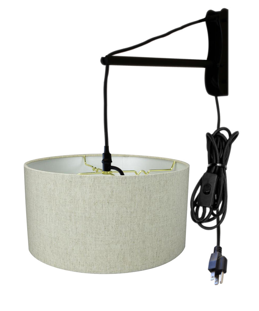MAST Plug-In Wall Mount Pendant, 1 Light Black Cord/Arm, Textured Oatmeal Shade