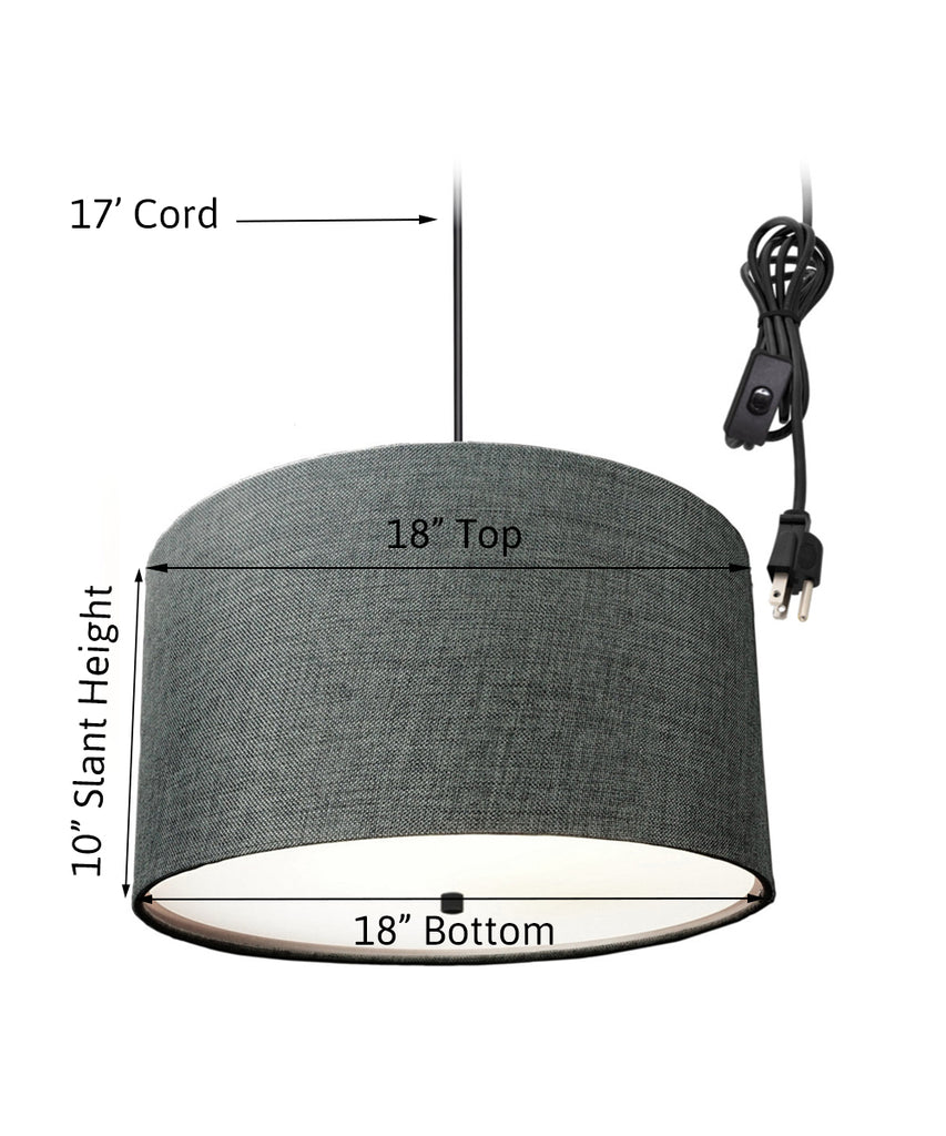 2 Light Swag Plug-In Pendant 18"w Granite Gray with Diffuser, Black Cord