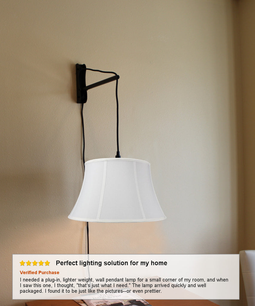 MAST Plug-In Wall Mount Pendant, 1 Light Black Cord/Arm, White Shade 13x19x11