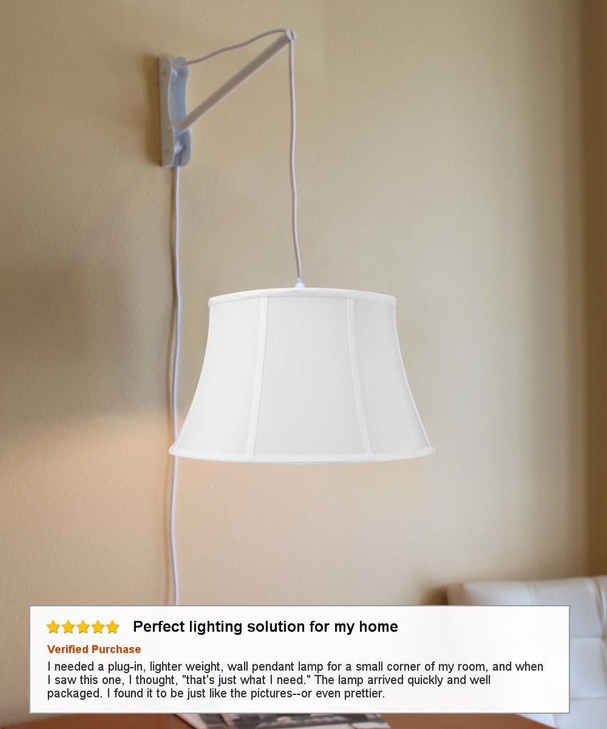 MAST Plug-In Wall Mount Pendant, 1 Light White Cord/Arm, White Shade 12x17x10