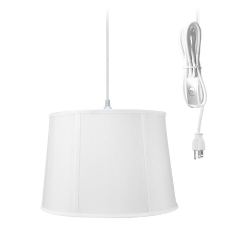 Drum 1 Light Swag Plug-In Pendant Hanging Lamp 10x12x08 White Shade