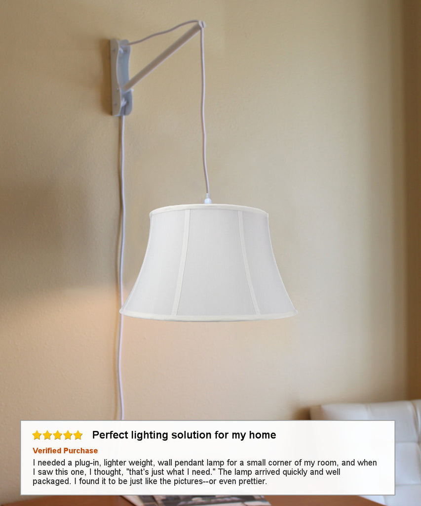 MAST Plug-In Wall Mount Pendant, 1 Light White Cord/Arm, White Shade 13x19x11