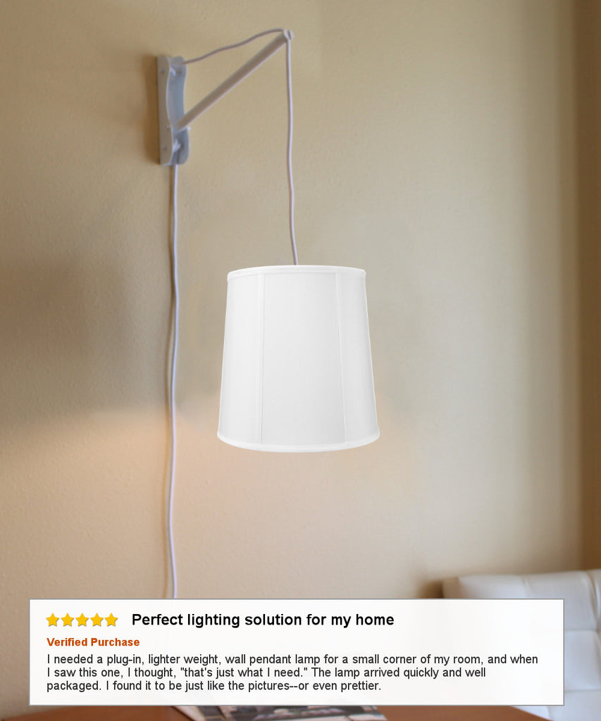 MAST Plug-In Wall Mount Pendant, 1 Light White Cord/Arm, White Shade 10x12x12