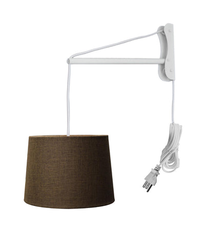 MAST Plug-In Wall Mount Pendant, 2 Light White Cord/Arm with Diffuser, Drum Chocolate Burlap Shade 12x14x10