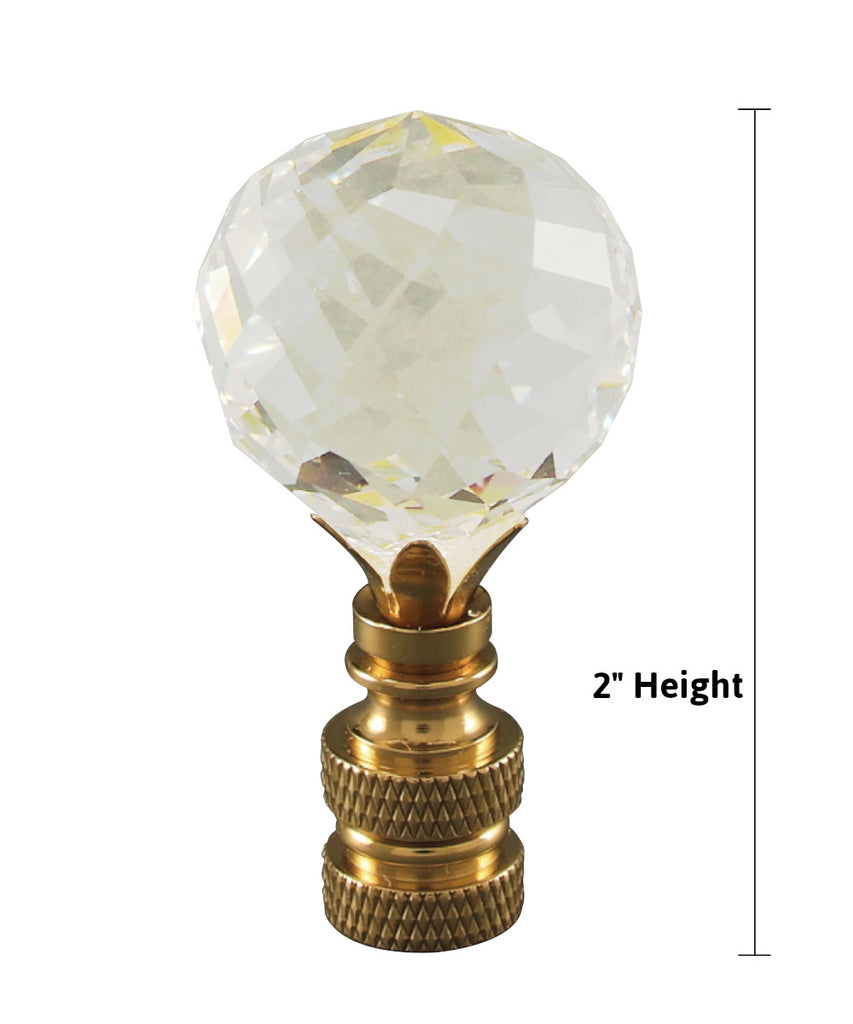 Faceted Crystal Ball Polished Brass Finial 2"h