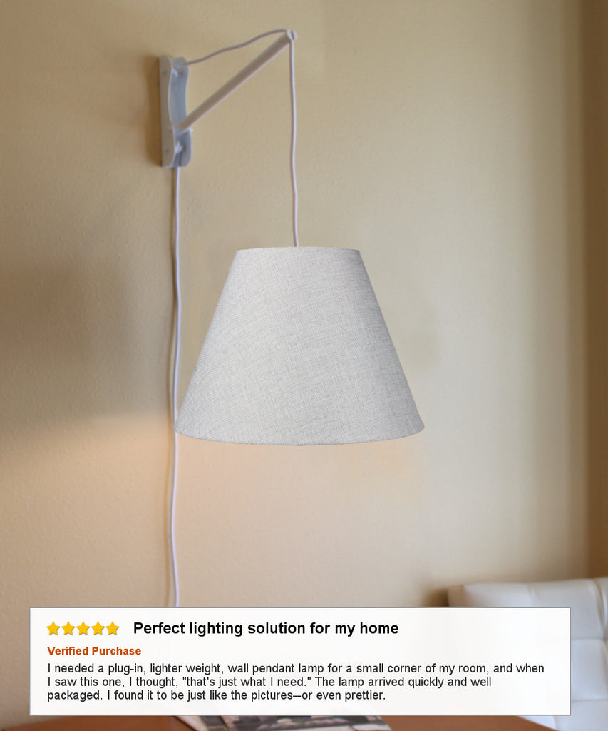 MAST Plug-In Wall Mount Pendant, 1 Light White Cord/Arm, Khaki Burlap Shade 06x12x09