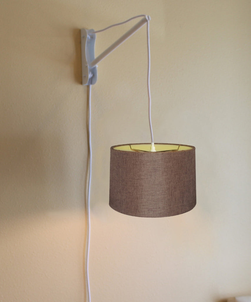 MAST Plug-In Wall Mount Pendant, 1 Light White Cord/Arm, Chocolate Burlap 12x14x10
