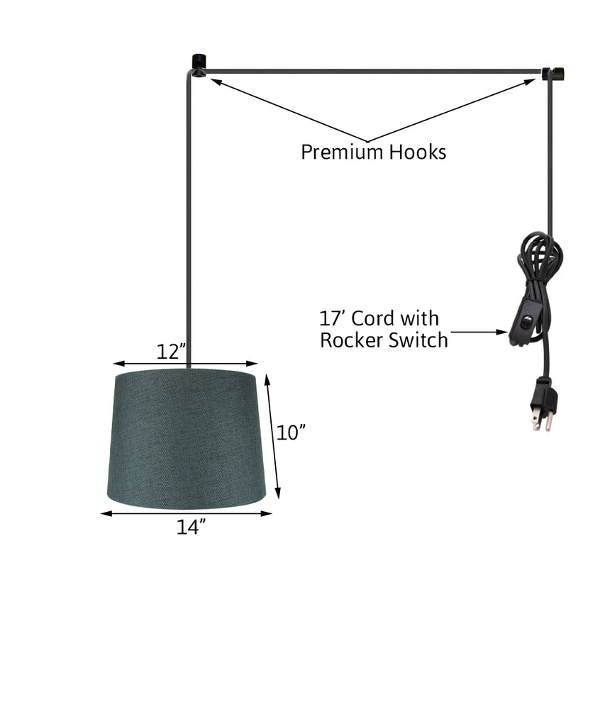 14"w 1-Light Plug-In Swag Pendant Lamp Granite Gray