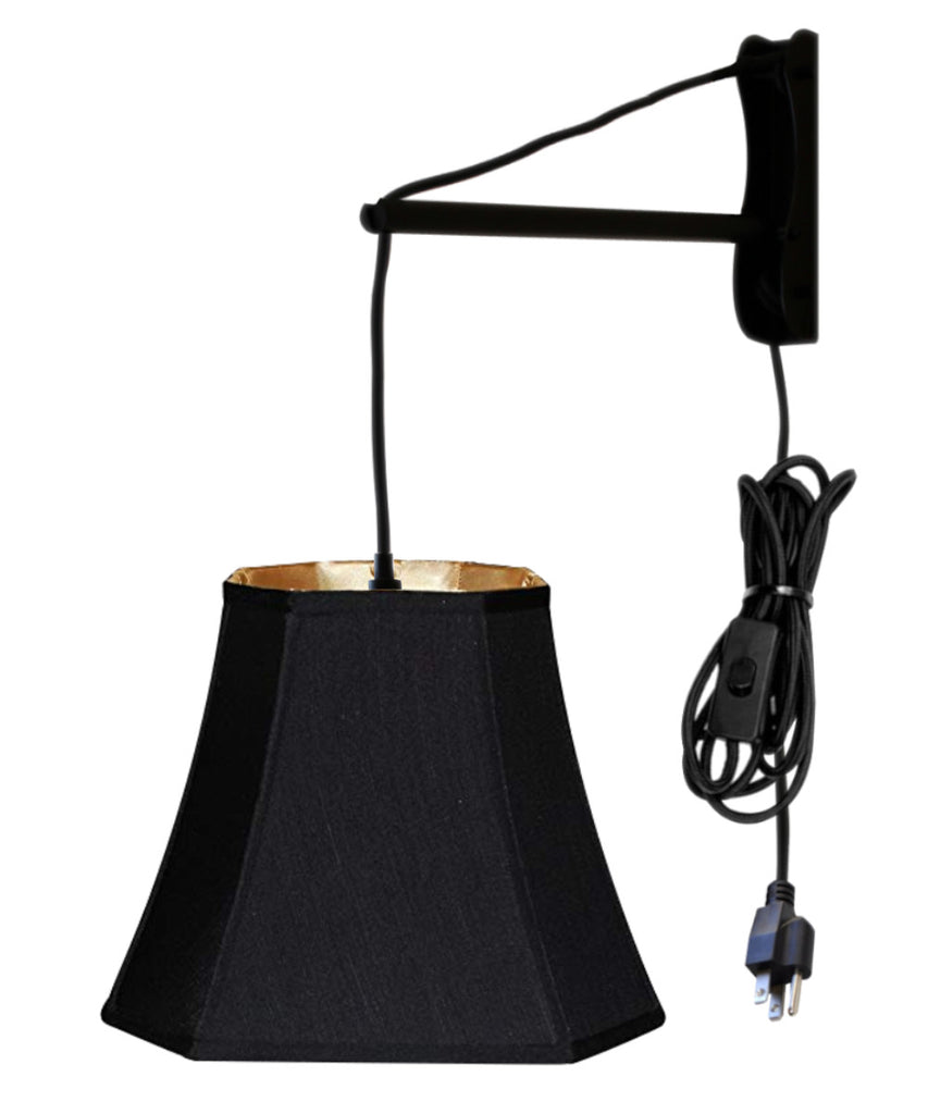 MAST Plug-In Wall Mount Pendant, 1 Light Black Cord/Arm, Black/Gold Shade 09x16x12