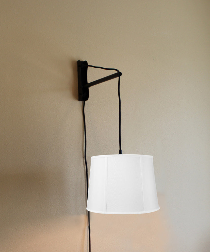 MAST Plug-In Wall Mount Pendant, 1 Light Black Cord/Arm, Drum White Shade 10x12x08