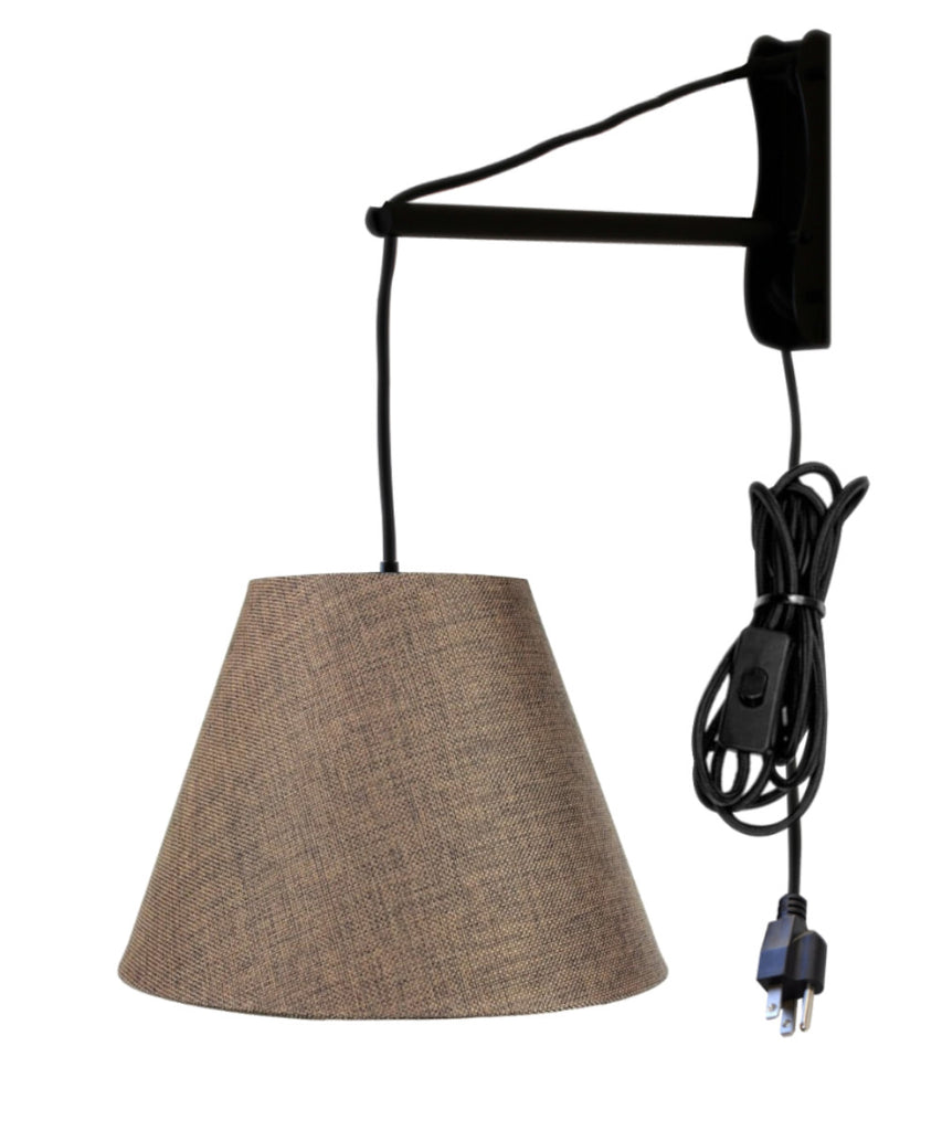 MAST Plug-In Wall Mount Pendant, 1 Light Black Cord/Arm, Chocolate Burlap Shade 06x12x09